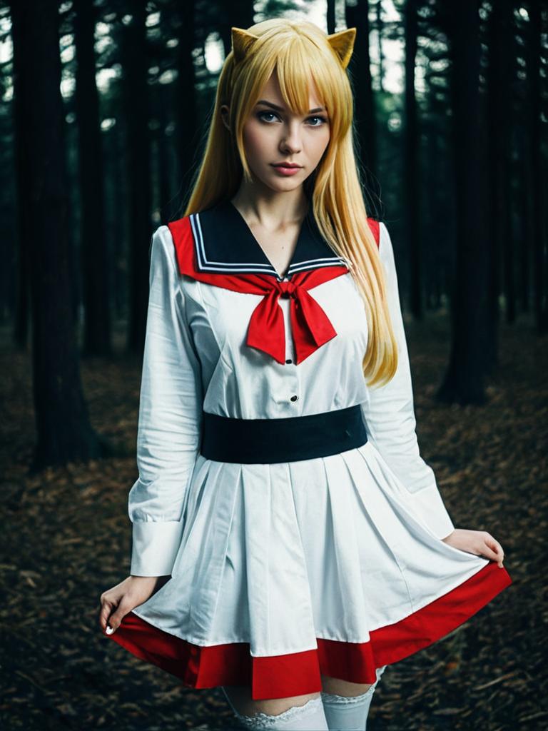 Realistic Karin Character Cosplay Woman in Sailor Outfit with Cat Ears