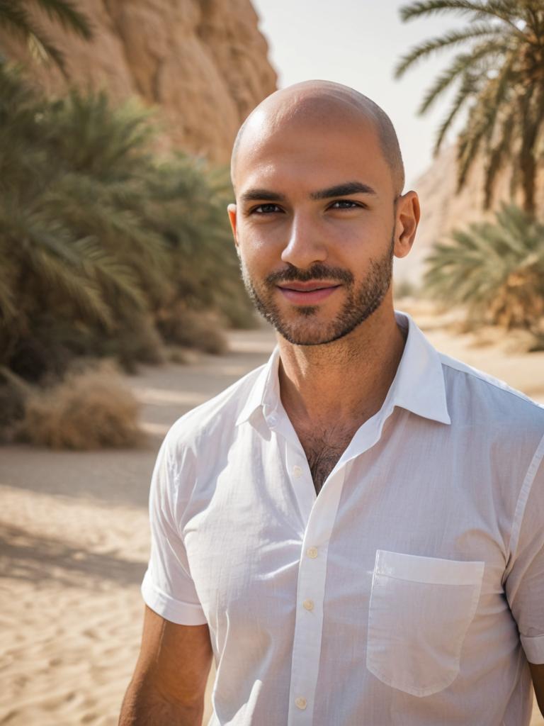 Man in White Shirt in Desert Landscape