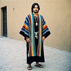 Man in Serape Garment on Stone Street