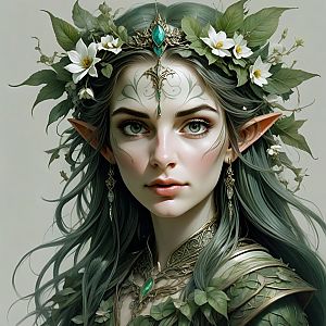 Fantasy Elf Woman Portrait with Floral Headpiece