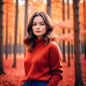 Young Woman in Autumn Forest