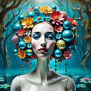 Surreal Woman Portrait in Mystical Forest