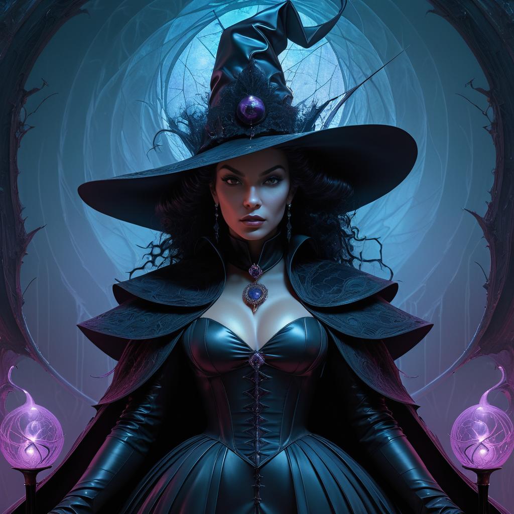 Enigmatic Woman in Elegant Black Witch Costume