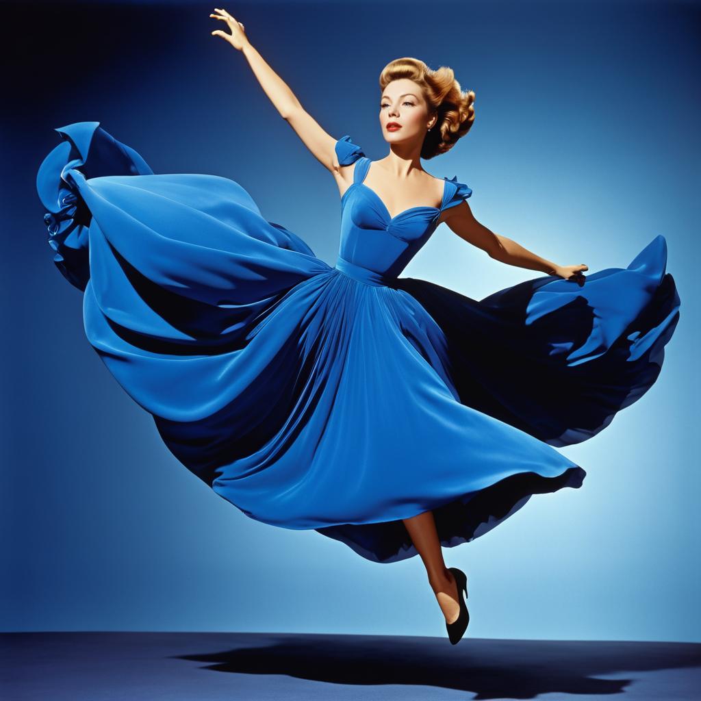 Woman Leaping in Blue Dress