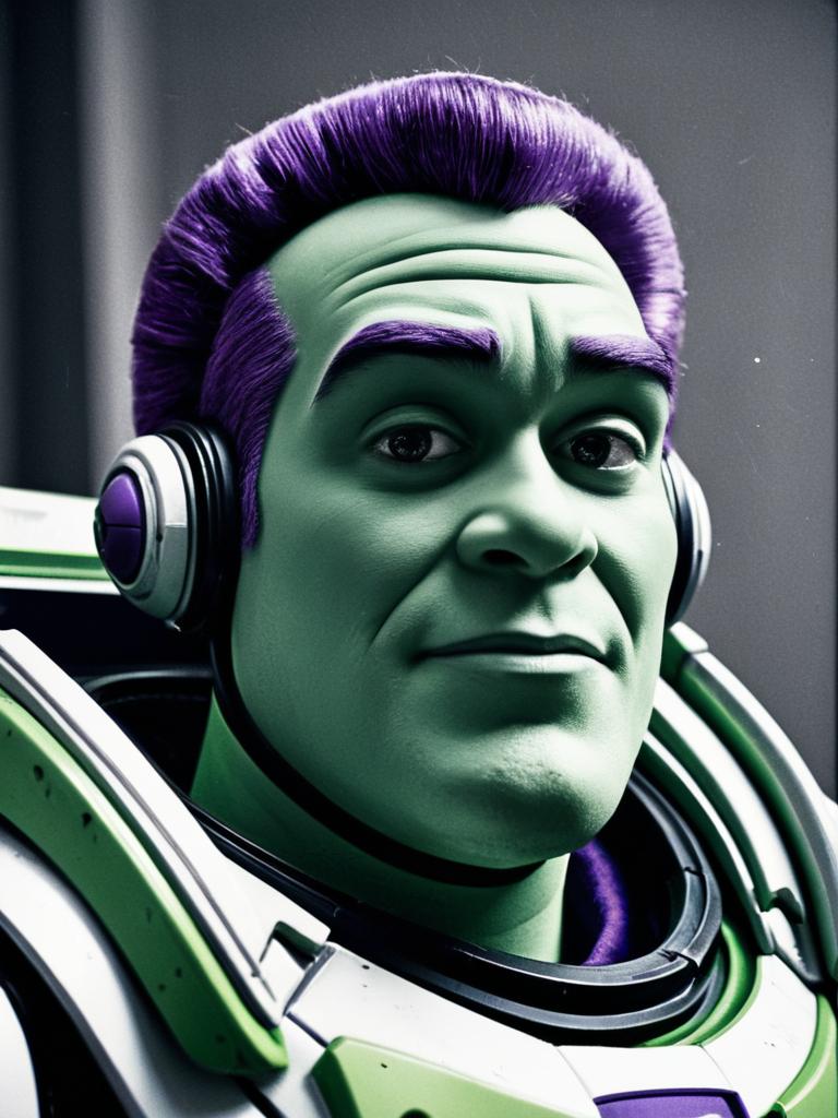 Creative Buzz Lightyear Cosplay with Green Skin and Purple Hair