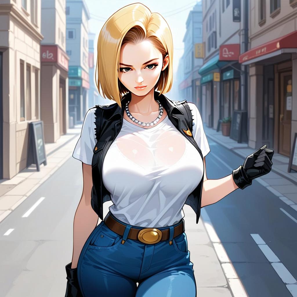 Confident Blonde Woman in Urban Streetwear Anime Illustration