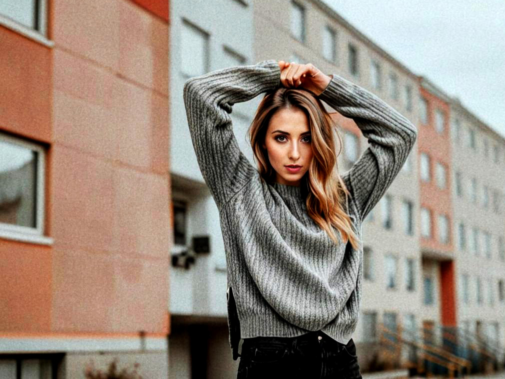 Woman in Grey Sweater Outdoors