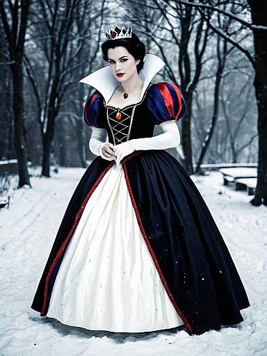 Snow White Evil Queen Costume Woman in Dramatic Winter Forest Dress