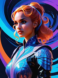 Confident Woman in Futuristic Armor with Orange Hair
