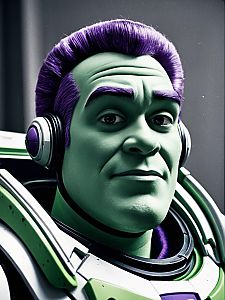 Creative Buzz Lightyear Cosplay with Green Skin and Purple Hair