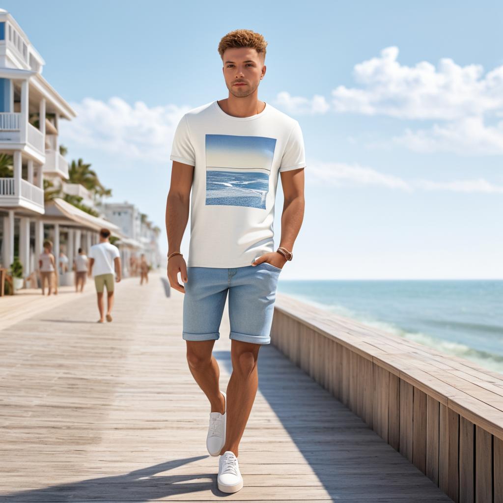 Stylish Man on Beach Boardwalk