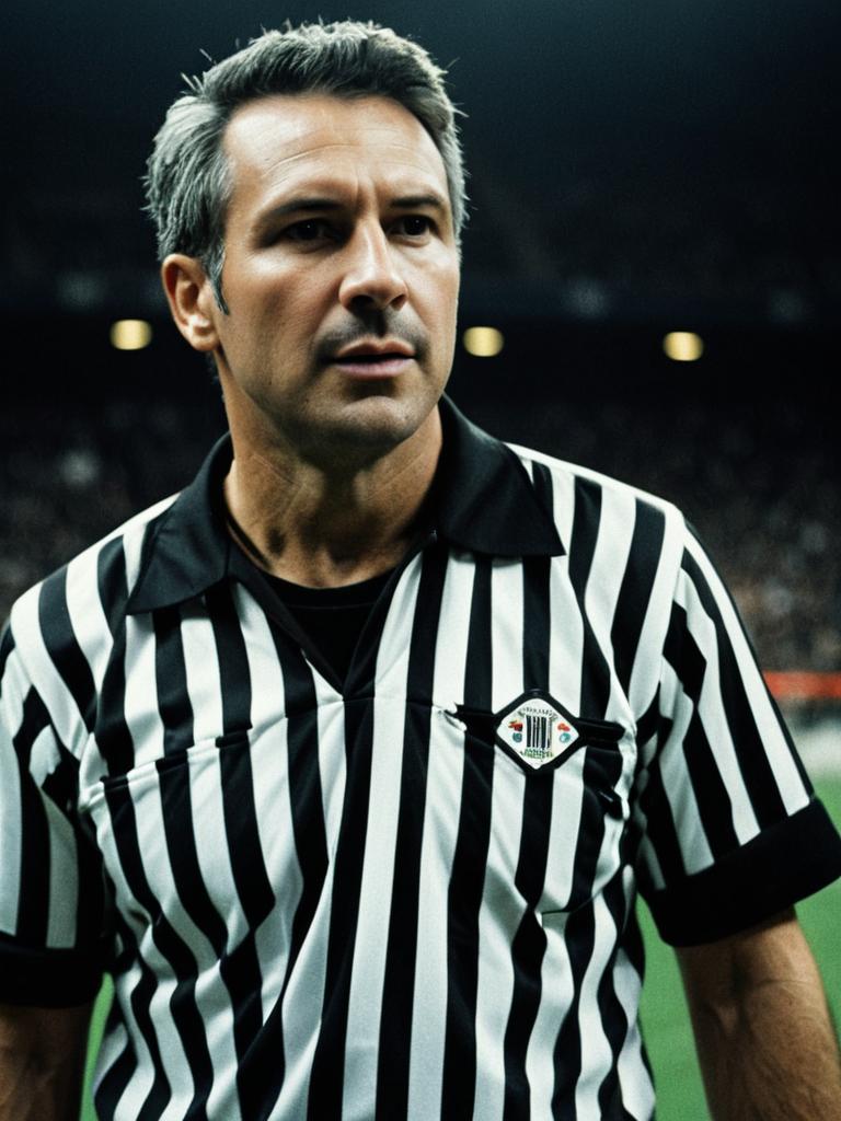Man in Referee Costume Cinematic Realism Sharp Dramatic Shot