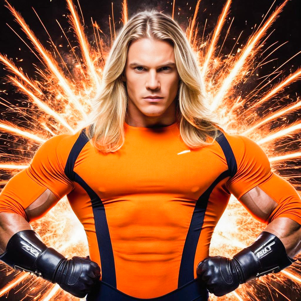 Muscular Man in Athletic Shirt with Sparks