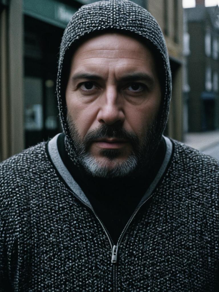 Intense Portrait of Man in Hoodie