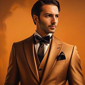 Confident Man in Brown Suit with Bow Tie
