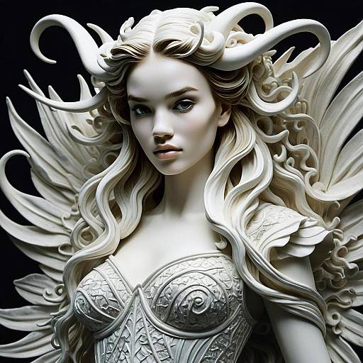 Intricately Carved Fantasy Fairy Sculpture of Woman with Wings