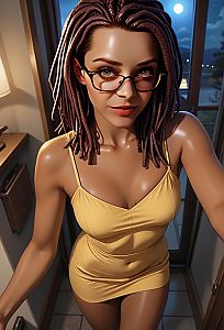 Confident Woman in Yellow Dress with Braided Hair
