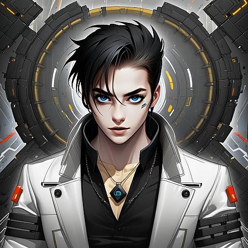 Cyberpunk Anime Portrait of Young Man in Futuristic Style