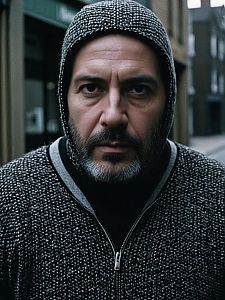 Intense Portrait of Man in Hoodie