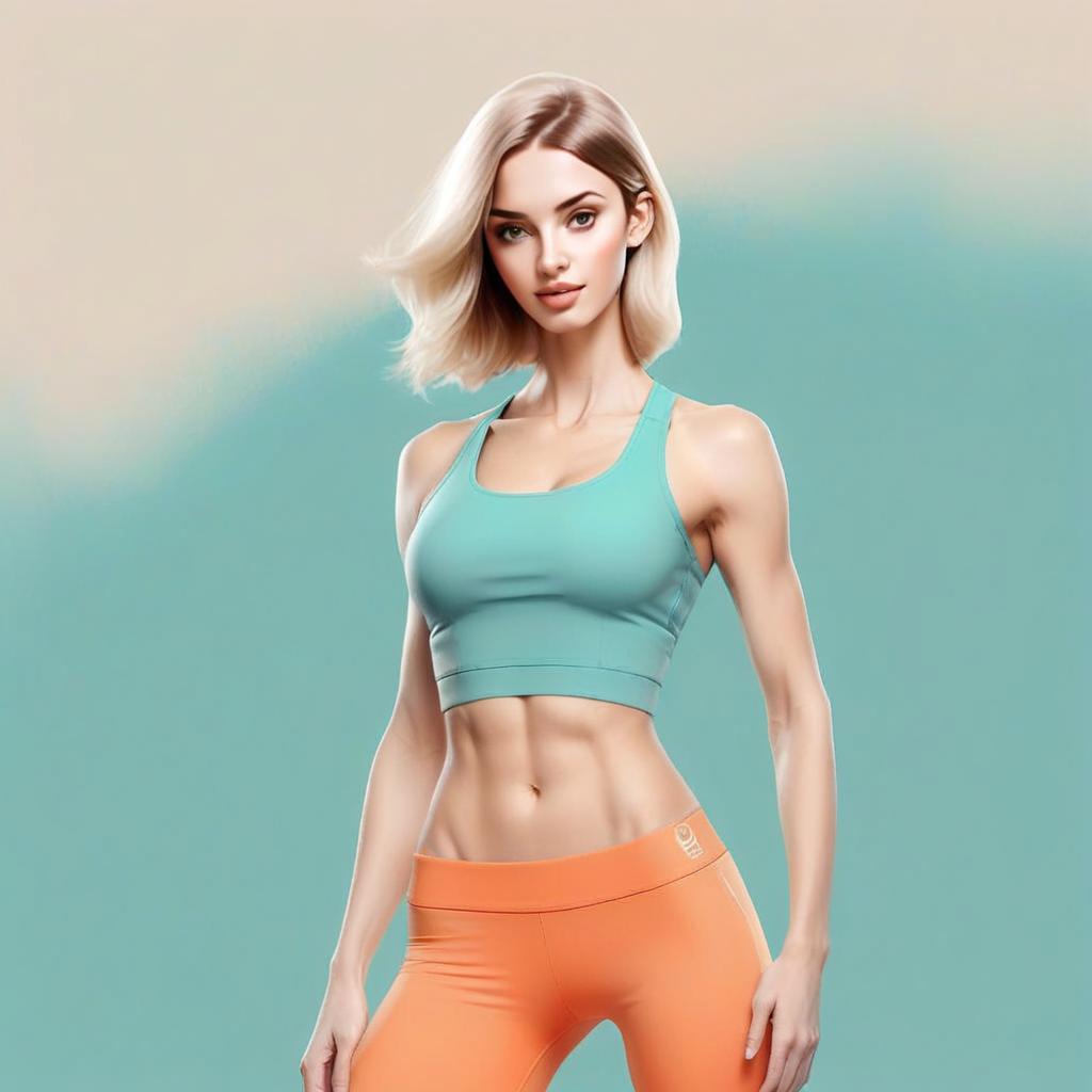 Fit Woman in Teal Sports Bra and Orange Leggings