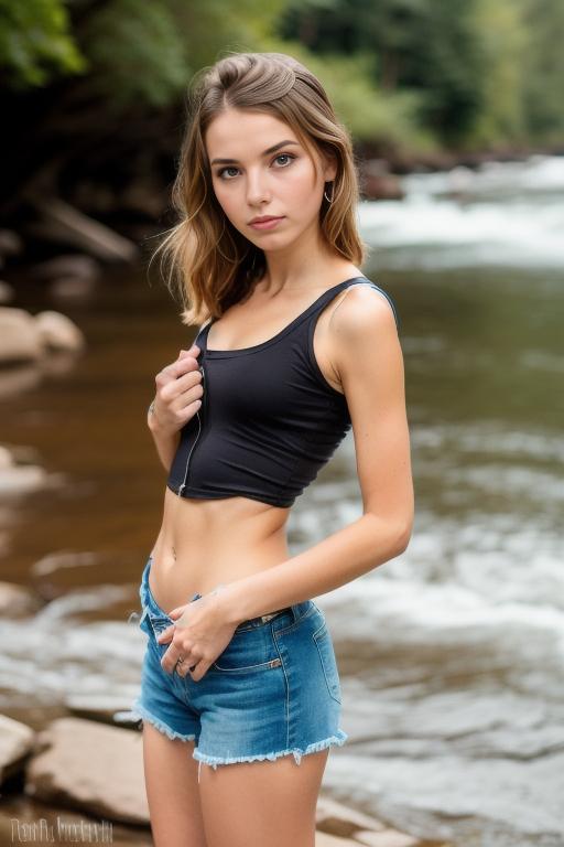 Woman by River in Casual Outfit