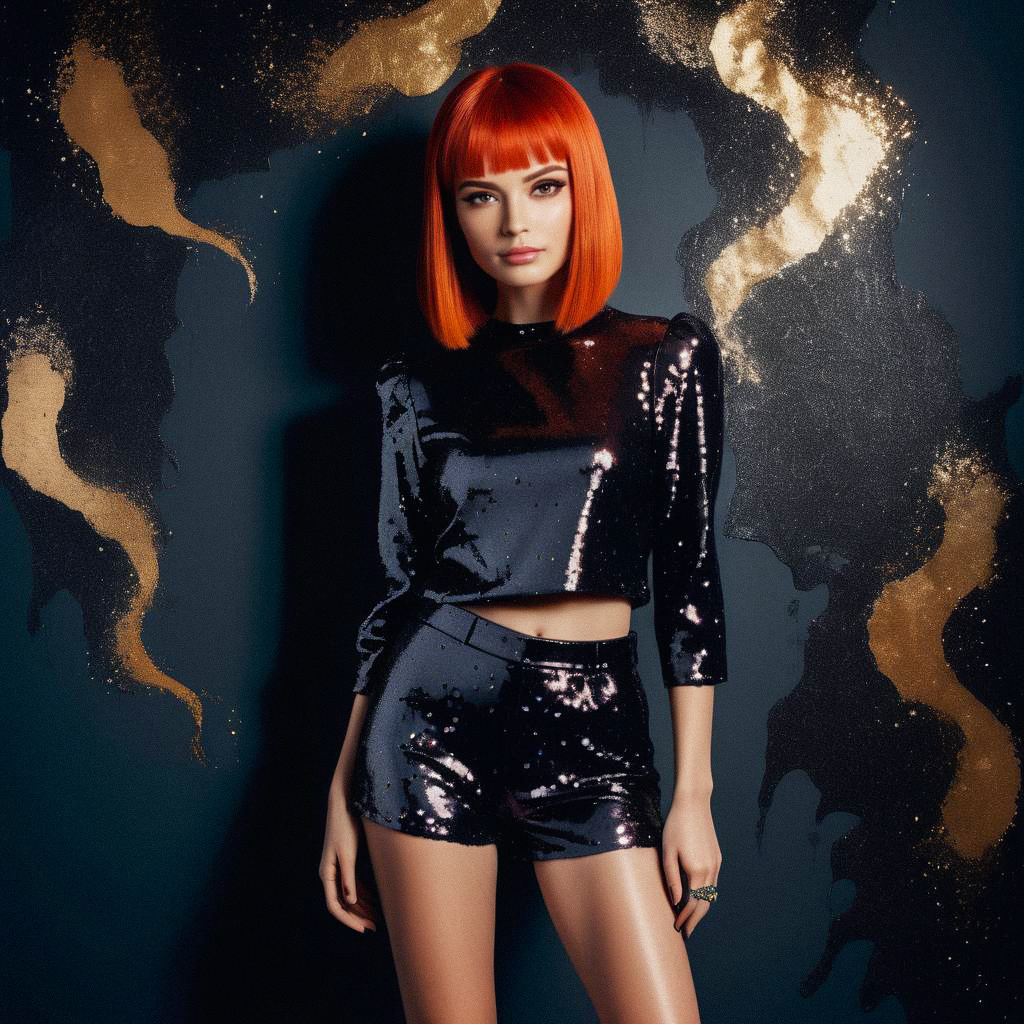 Glamorous Woman with Red Bob Hairstyle