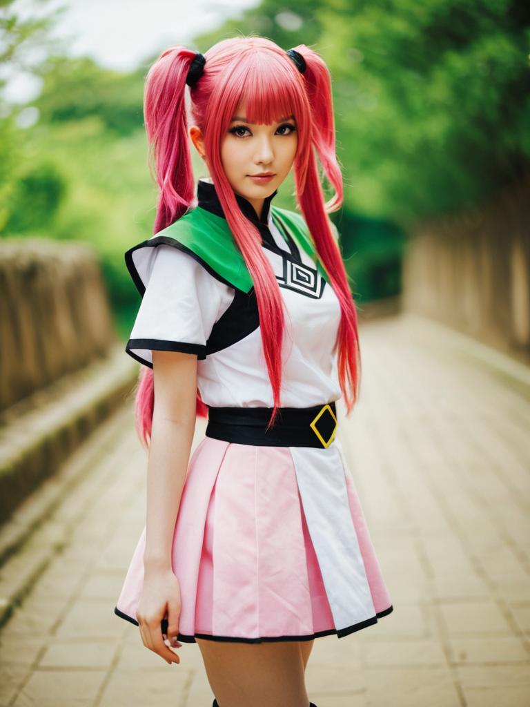 Hana Pangya Cosplay Woman in Anime Style Costume Outdoors