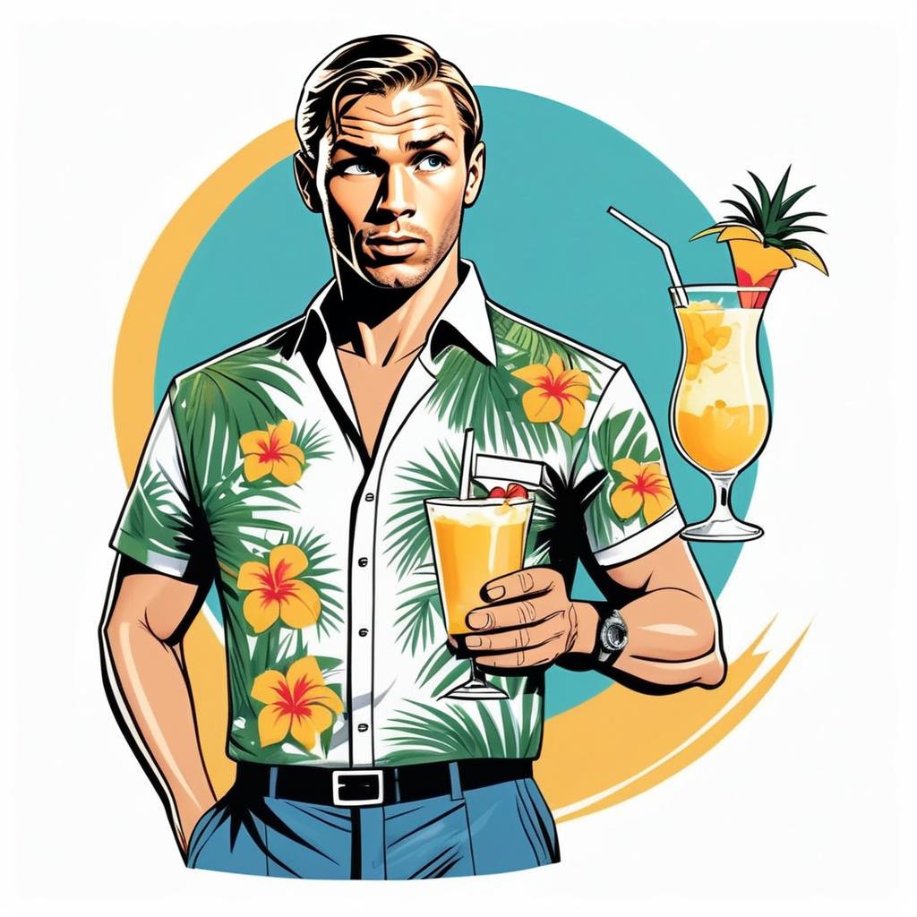 Stylish man in tropical shirt with cocktail