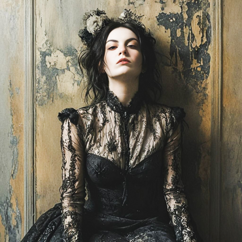 Gothic Woman in Elegant Lace Gown