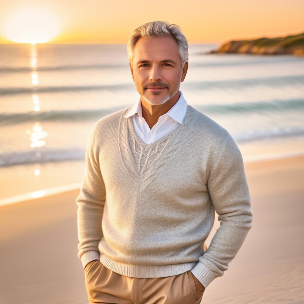 Confident Man on Beach at Sunset