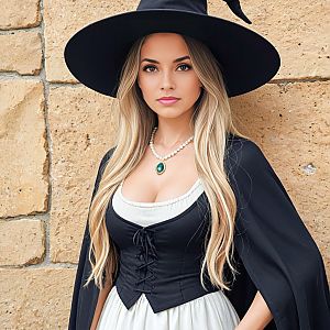 Stylish Witch Costume with Black Hat and Cape
