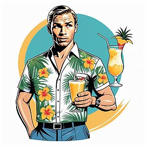 Stylish man in tropical shirt with cocktail
