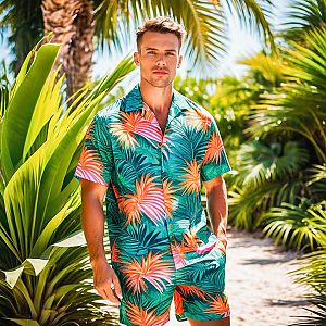 Confident Young Man on Tropical Path
