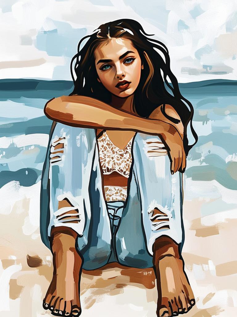 Thoughtful Young Woman on Beach Thoughtful Young Woman on Beach