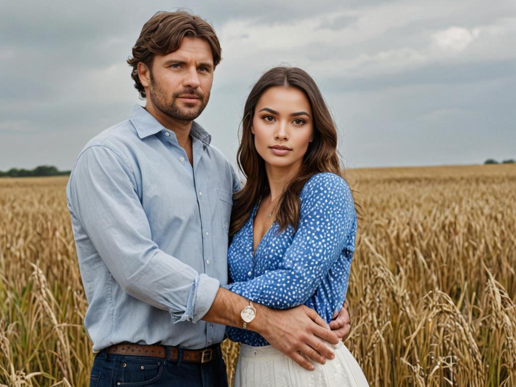 Casual man and woman in wheat field