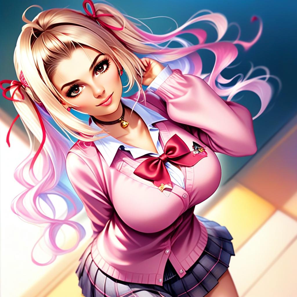 Hoshikawa Sara in Pink Schoolgirl Costume Anime Illustration