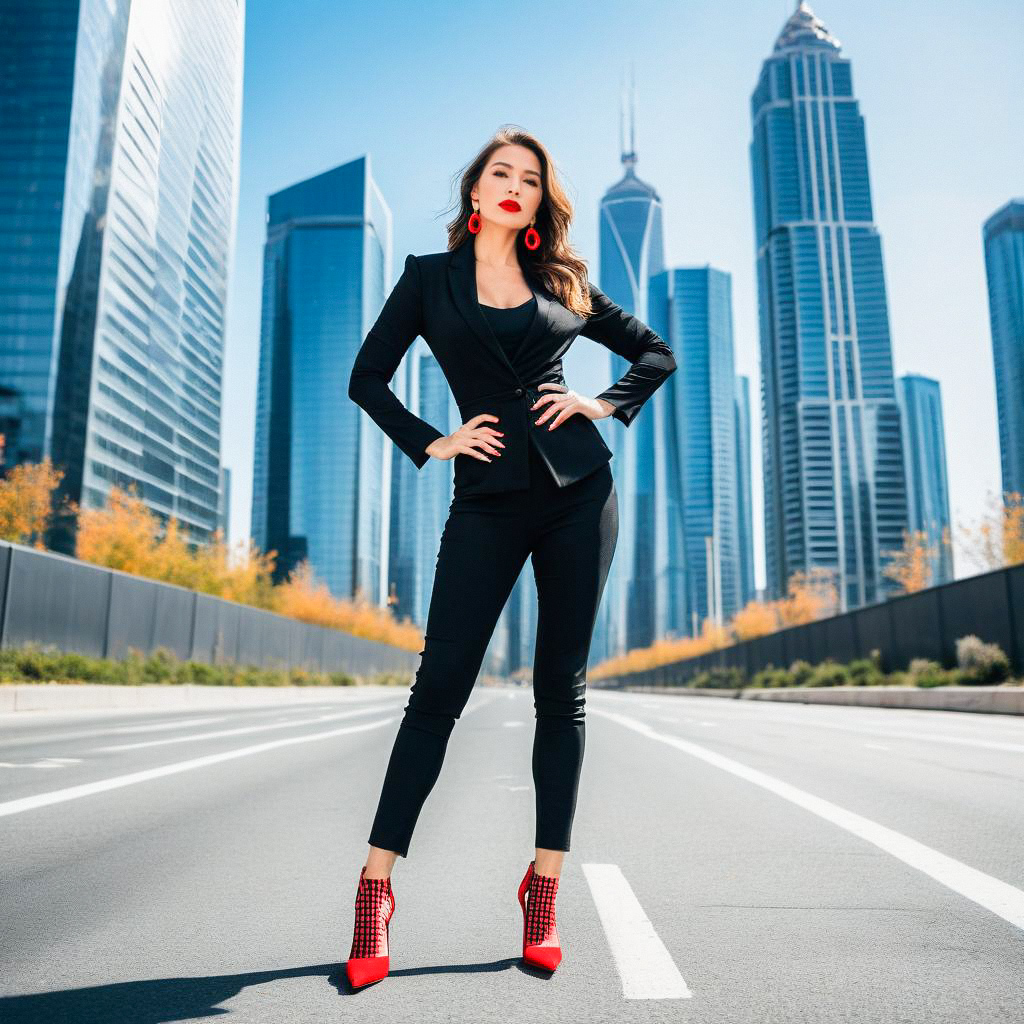Confident Woman in Stylish Suit on City Street