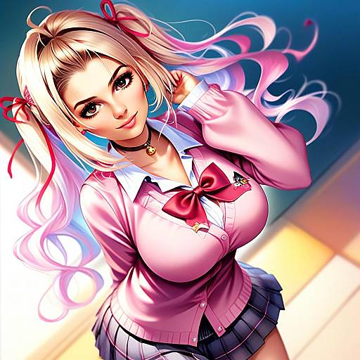 Hoshikawa Sara in Pink Schoolgirl Costume Anime Illustration