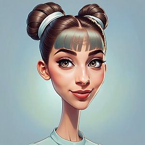 Caricature Portrait of Woman with Double Bun Hairstyle Digital Art