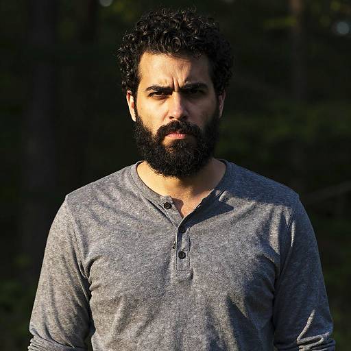 Portrait of Bearded Man Outdoors in Casual Grey Henley