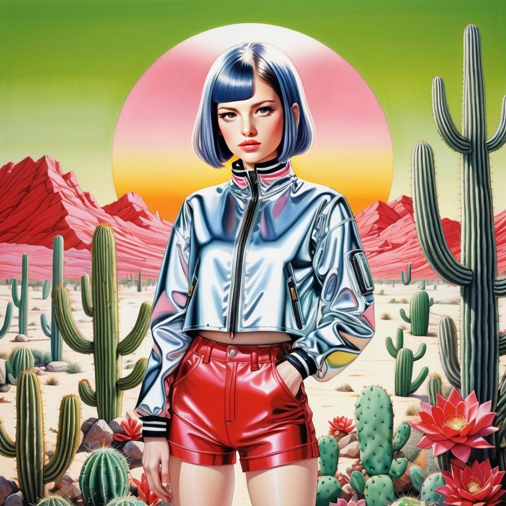 Stylish Woman in Surreal Desert Landscape Stylish Woman in Surreal Desert Landscape