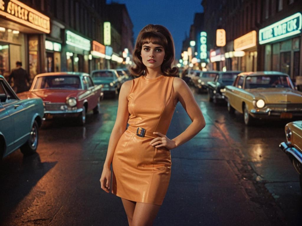 Confident Woman in Retro Costume on Vintage Street