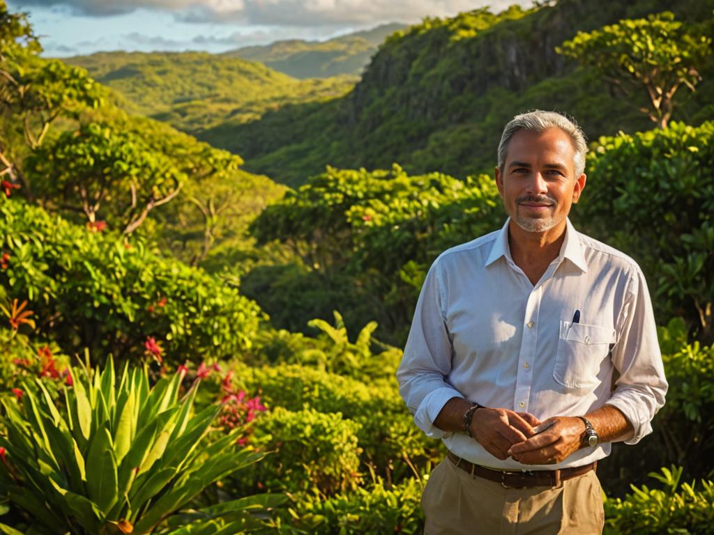 Distinguished Man in Luxurious Greenery