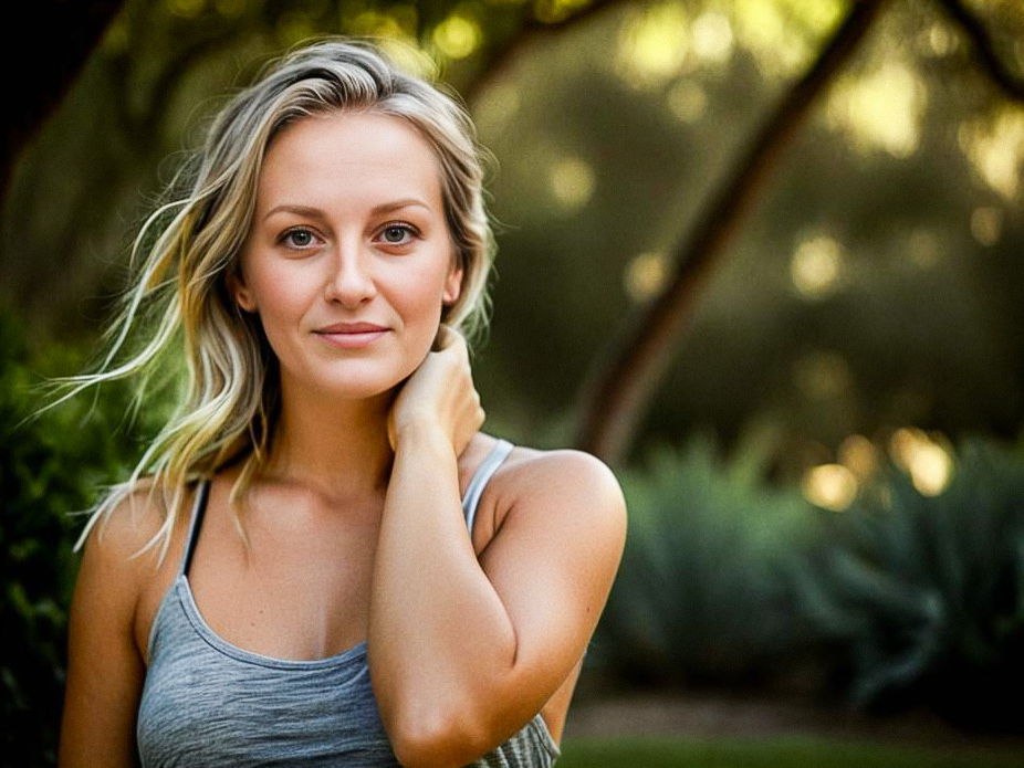 Serene Woman Portrait with Lush Green Background Serene Woman Portrait with Lush Green Background
