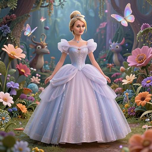 Enchanted Forest Fairy Tale Woman in Elegant Ball Gown Digital Illustration