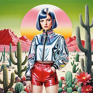 Stylish Woman in Surreal Desert Landscape