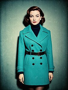 Woman Wearing Modern Urban White-Belted Peacoat With Wide Lapels and Double-Breasted Design