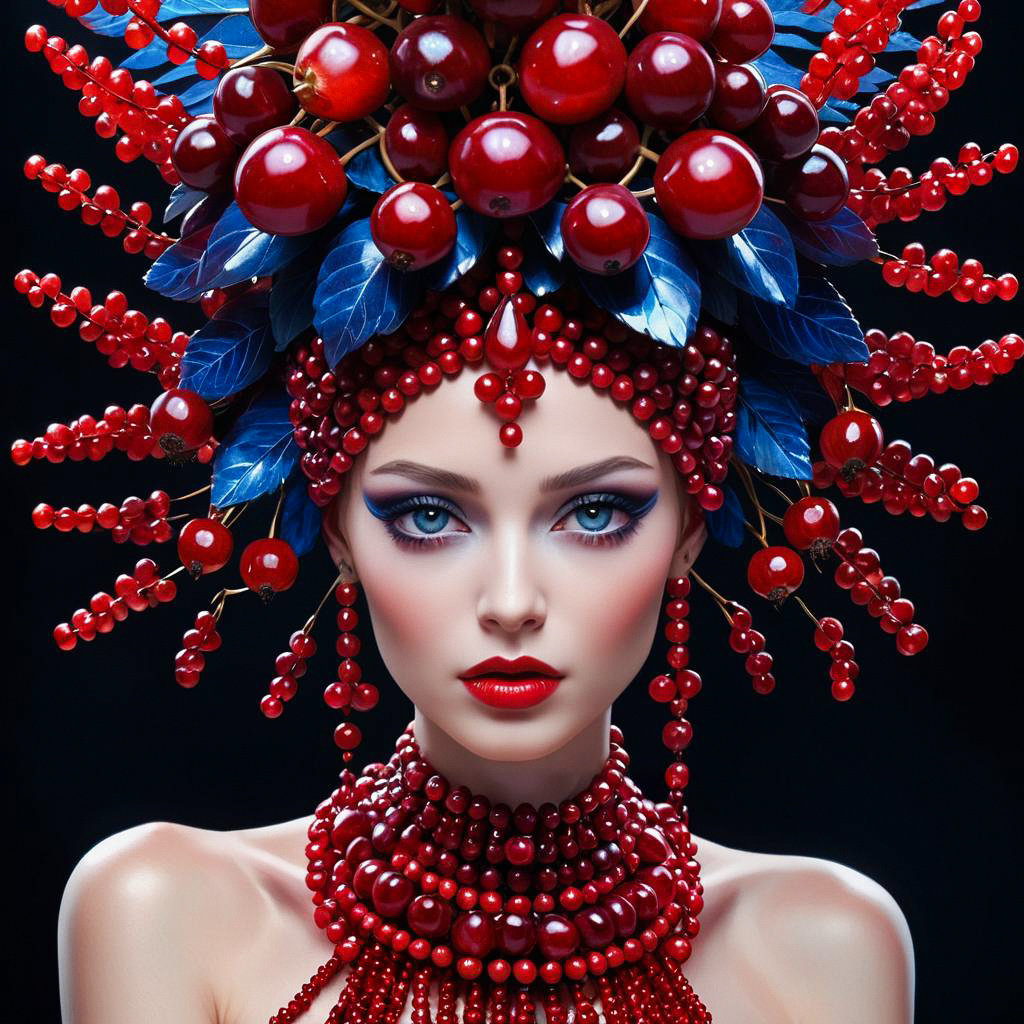 Striking Portrait of Woman in Red and Blue Headpiece