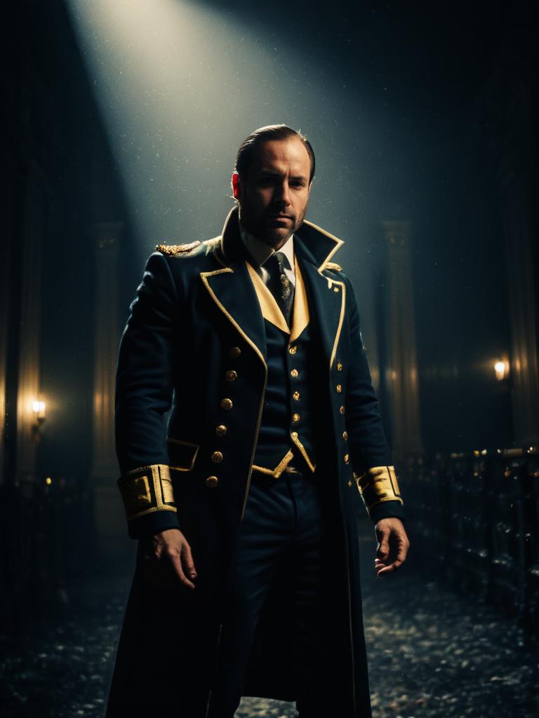 Man Wearing Realistic Agent Washington Cosplay Costume in Dramatic Lighting