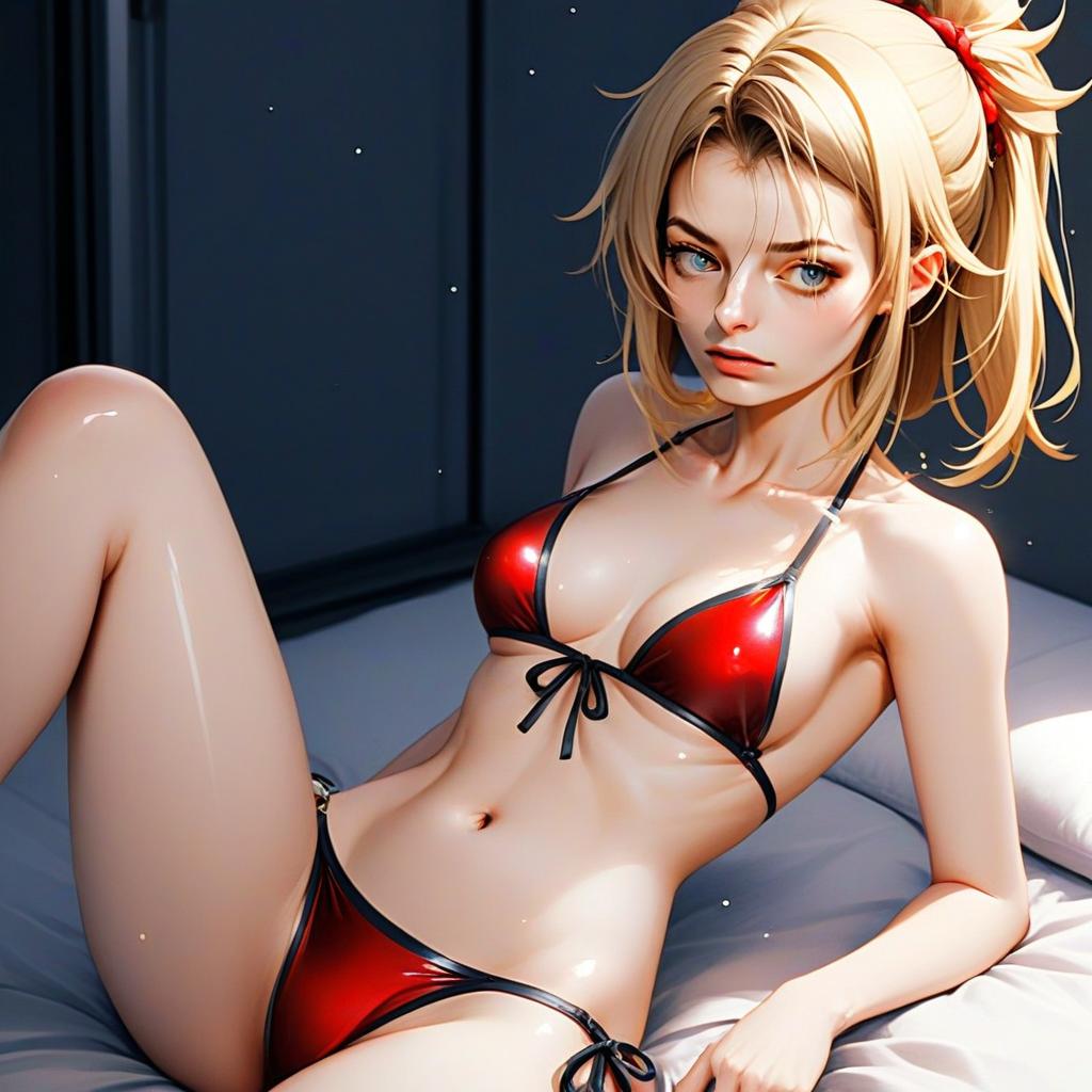 Mordred Rider in Shiny Red Bikini Anime Illustration
